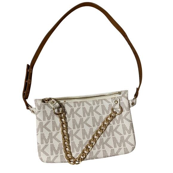 MICHAEL KORS IVORY SAFFIANO SIGNATURE PRINT FANNY PACK - Picture 1 of 8